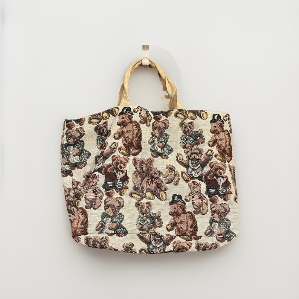 Vintage 90s Teddy Bear Tapestry Large Tote